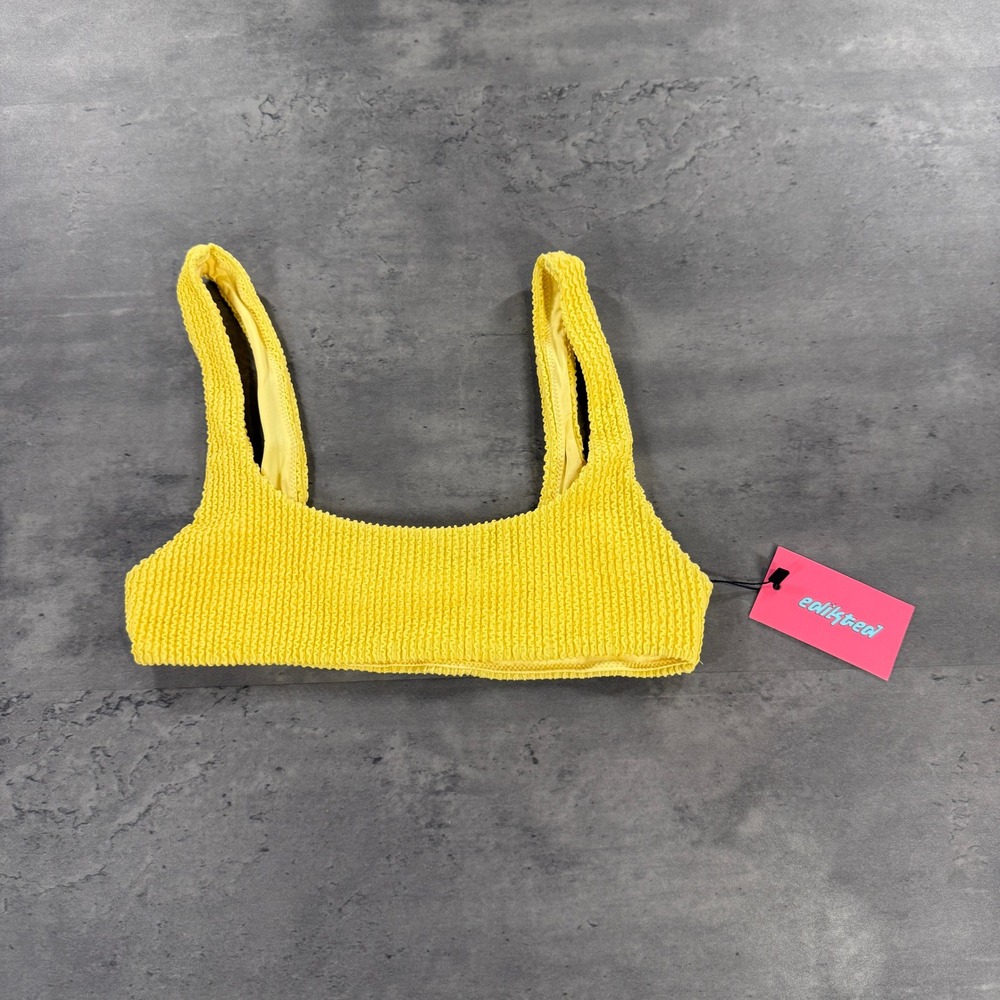Edikted Bikini Top Womens Small Oasis Scrunch Yellow Crinkle Textured NEW $64